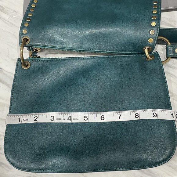 Anthropologie Teal Green Crossbody Bag With Gold Studs - Picture 5 of 14